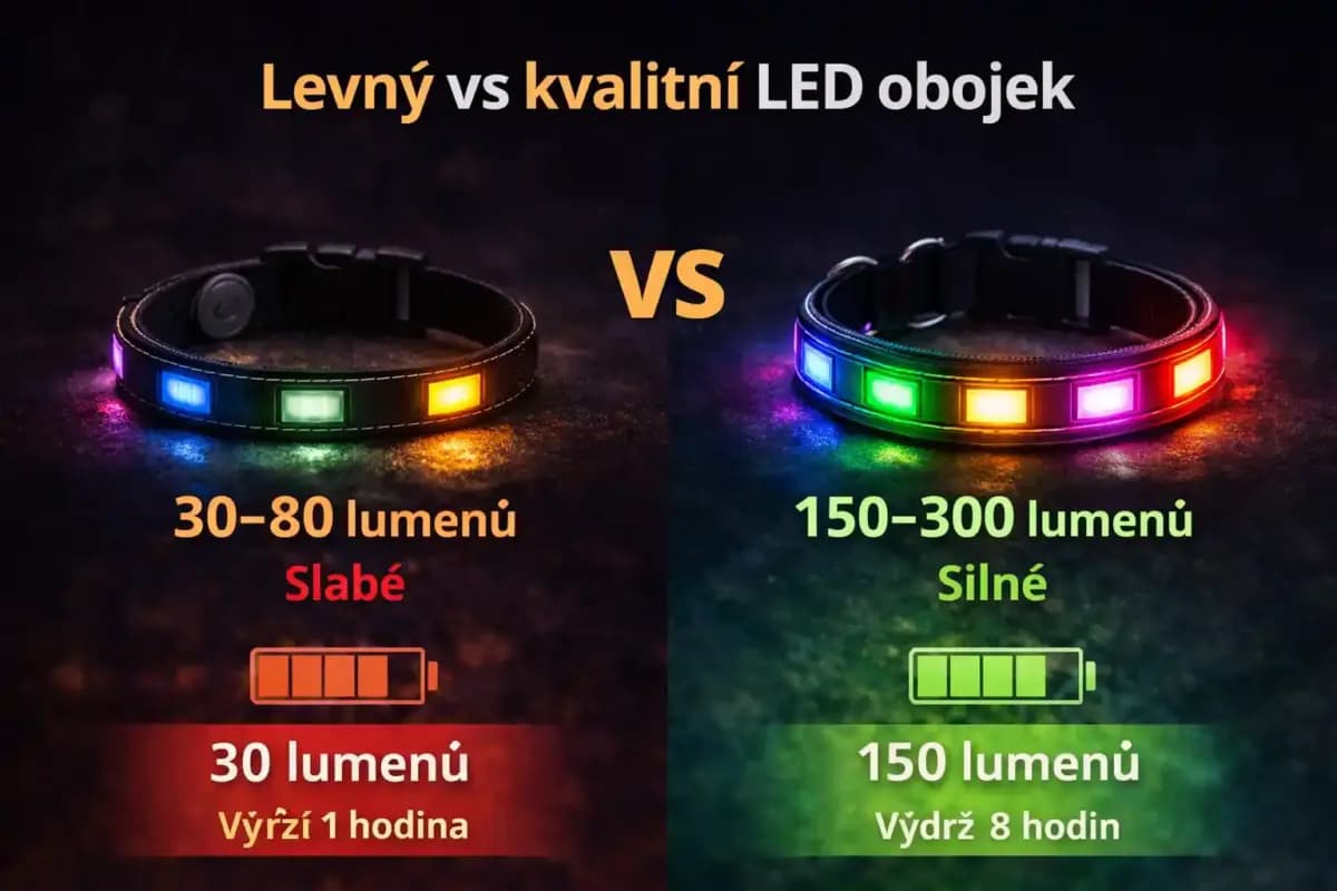 LED obojek pro psa lumeny srovnání levný vs kvalitní