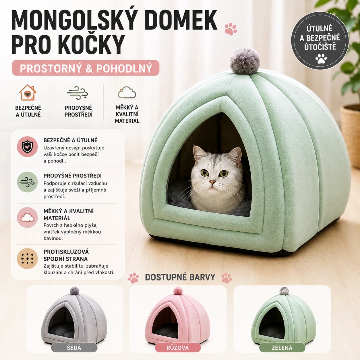 Mongolská jurta pelíšek pro kočky s dekou
