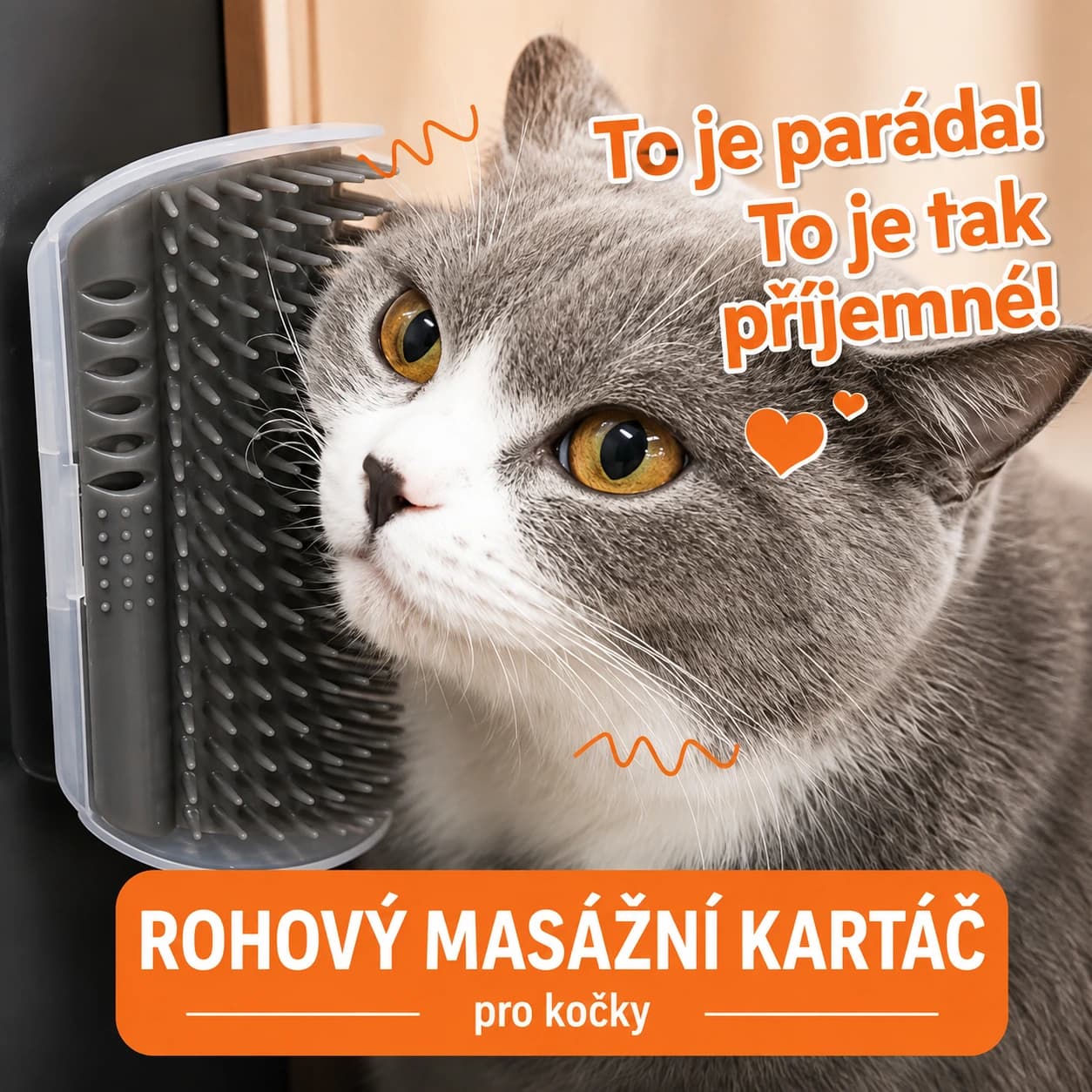 Rohový masážní kartáč pro kočky